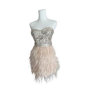 Bebe vintage Y2K blush ostrich feathers sequin mini dress XS